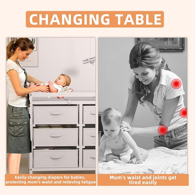 YUFU Baby Changing Table, Diaper Changing Station with 6 Storage Drawers and Changing Pad, Changing Table Dresser, White