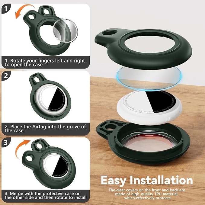 Upgrade Waterproof Airtags Holder with Apple Airtags Keychain, Hard PC Air Tag Case, Anti-Scratch & Shock Air tag Holder,Men's Women's Keyrings & Keychains, for Dog,Car Key,Luggage -Dark Green