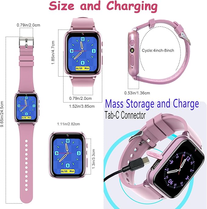 Goodatech 1.69'' Kids Smart Watch for Kids Boys Girls, HD Camera,26 Puzzle Games,Video Music Player,Pedometer,Flashlight,Alarm Clock, Christmas Birthday Gifts for 4-12 Years Children (Pink)