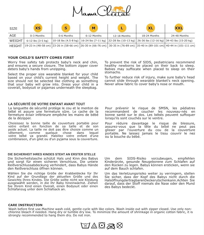 Mama Cheetah Baby Sleep Sack 0.5 TOG, Organic Cotton Baby Wearable Blanket with Two-Way Zipper, Swaddle Transition Baby Sleeping Bag for Newborn Infant Toddler Boy Girl, 12-18 Months