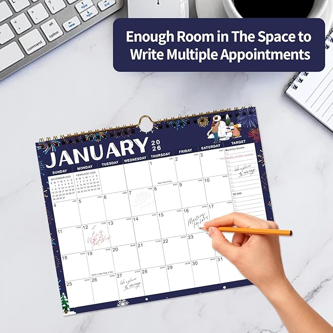 Calendar 2025-2027 22 Monthly Wall Calendar Runs from September 2025 until June 2027 Spiral Binding Hanging 11.5" x 14.7" Thick Paper with Julian Dates and Block for School Office（Festive)