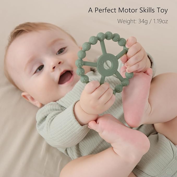 3 Pack Ring Teether Baby Infant Toys, Baby Essentials, Silicone Teething Ring Toys for Babies 0-6 Months, Seposeve Toddler Teethers 6-12 Months 12-24 Months, Infant Teething Relief, Green Blue White