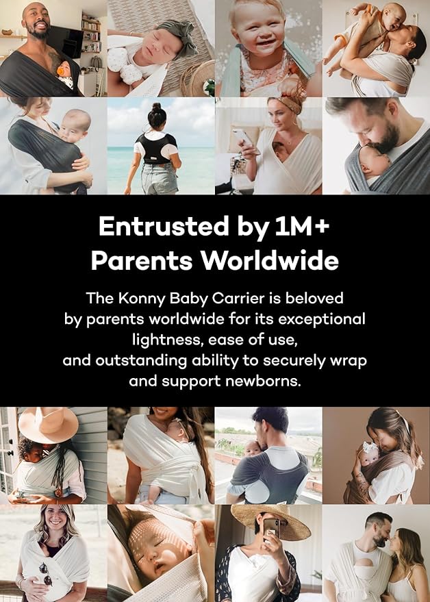 Konny Baby Carrier Flex AirMesh with Head Support- Adjustable, Easy to Wear Baby Wrap Sling, Perfect for Newborn Babies Essentials up to 44 lbs (XS-XL) - Mint Grey