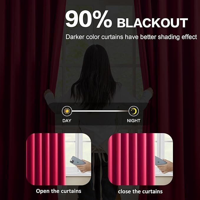 Custom Pleated Curtains Hot Pink Color, Heat Blocking Window Treatment for Bedroom Vertical Draft Blackout Magenta Drapes for Living Room 40 Wide by 90 Inch Long, 2 Panels, Hot Pink, Pinch Pleat