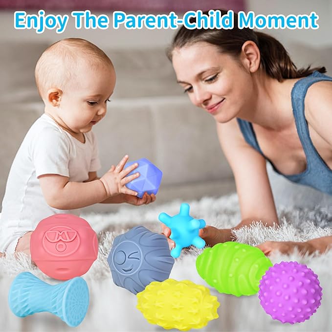 12 Pcs Sensory Balls for Toddlers, Sensory Baby Toys, Montessori Toy for Babies Squeeze, Infant Toys Soft Multi Ball Set Gifts with Bright Color Textured