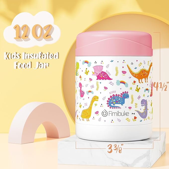 Fimibuke Insulated Kids Food Jar, 2 Pack 12 OZ Bpa Free Stainless Steel Vacuum Thermos for Hot Cold Food, Leakproof Snack Container for School Boys Girls Wide Mouth Toddler Lunch Box for Smoothie Soup