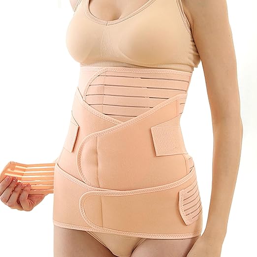 3 in 1 Postpartum Belly Band (Beige), Post Partum Waist Binder, Posture Correction Abdominal Binder, Belly Band Postpartum Belly Wrap, Postpartum Belly Wrap (For waistline 25"-35", S/M)