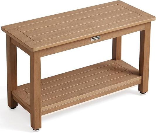 30'' Large Shower Bench Seat, Poly Lumber Bath Stool for Inside Shower Waterproof, HDPS Bathroom Chair for Shaving Legs with Adjustable Feet, Non-Slip & No Maintenance, Brown (30 x 13 Inches)