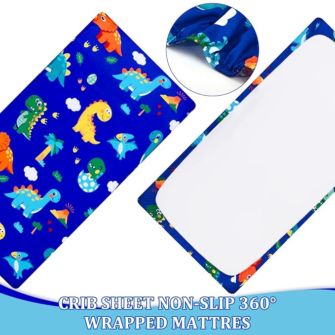 Cloele Crib Bedding Set for Boys Girls- 3 Piece Dinosaur Baby Bedding Set Soft Comforter Bed Set Includes Toddler Pillowcase Crib Sheet Baby Quilt - Nursery Bedding Set for Boys-Colorful Dinosaur