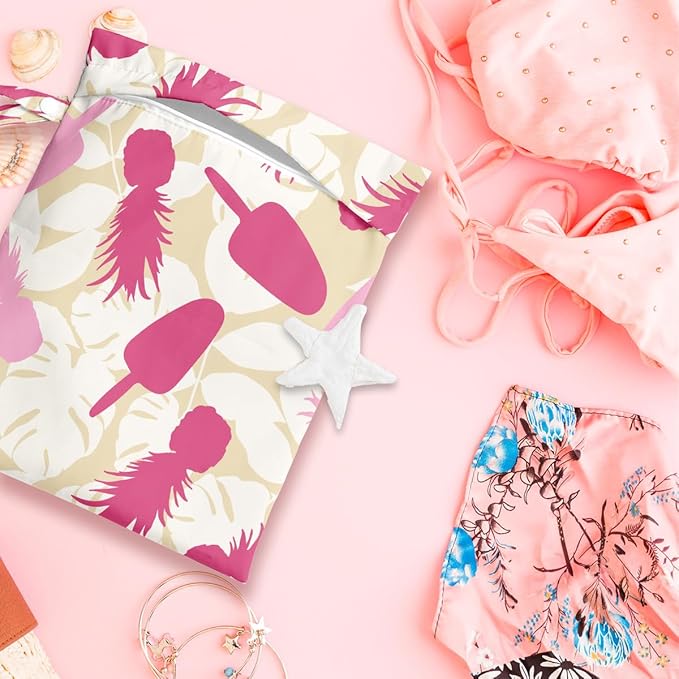 Wet Bag, Wet Dry Bag, Wet Bag for Swimsuit, Travel, Beach, Pool, Diapers, Dirty Yoga Gym Clothes, Makeup Bag, Waterproof Tropical Palm Leaves Decor Jungle Palm Leaf Favors