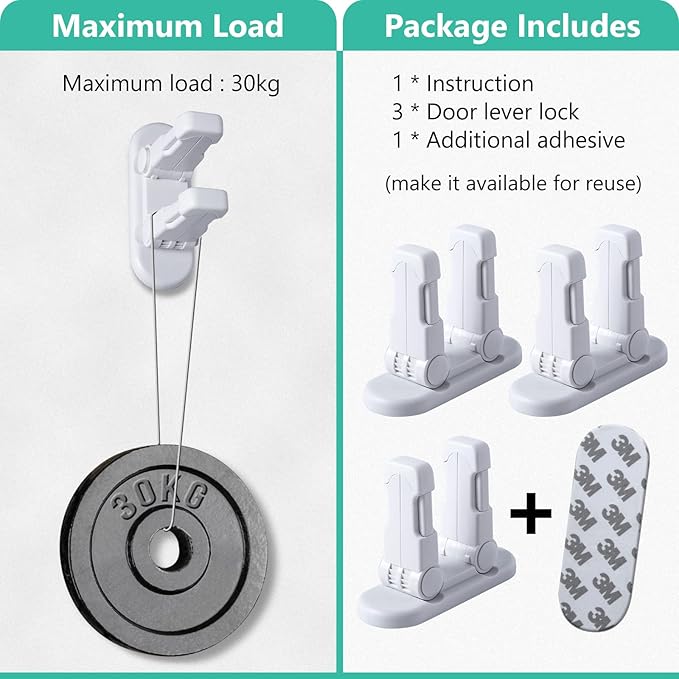 Door Lever Lock (3 Pack) Door Locks for Kids Safety, Baby Proofing Door Knob Child Proof Door Knob Covers, Child Safety Locks for Doors, with 3M Adhesive, for Doors, Windows, Bathtubs, Faucets (White)