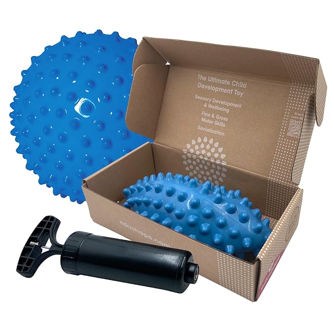 Edushape Original Sensory Ball for Baby - 7" Deflated with Pump, Blue Color, Enhances Gross Motor Skills for Kids 6 Months & Up