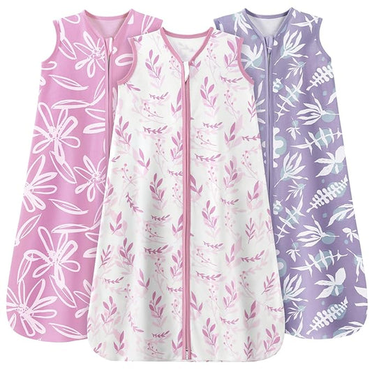 Baby Sleep Sack 12-18 Months 3 Pack 100% Cotton Lightweight 0.5 TOG Wearable Blanket Baby Sleep Bag with 2-Way Zipper for Newborn Infant Purple Leaf