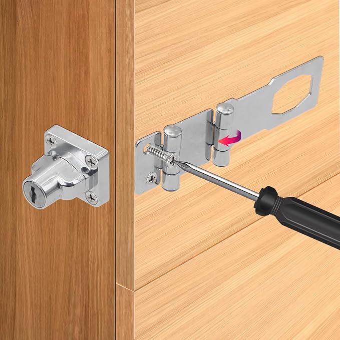 Door Lock Hasp Latchs, Collapsible Solid 304 Stainless Steel File Cabinet Lock Desk Drawer Lock, for 90 Degree and 180 Degree Drawers, Dabinets, Doors, Flip Barn Door (Individual Key)