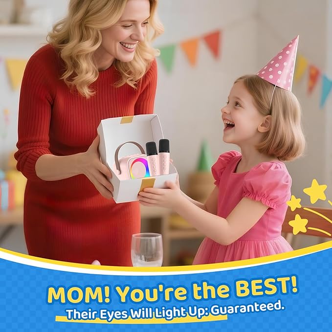 Karaoke Machine for Kids, Toys for 3-12 Years Old Girls Gifts, Kids Karaoke Microphone Machine Toy, Best Fun Christmas Birthday Gifts for 5 6 7 8 9 10 11 Years Teens Girl Boys Pink 2 Mic