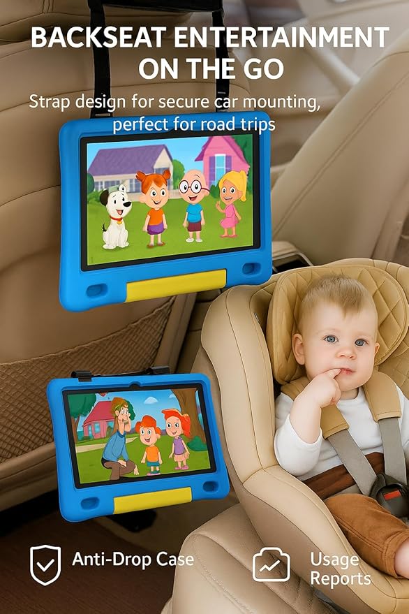10.1 Inch Kids Tablet with Shockproof Case | Android 14, 64GB+8GB RAM, 12H Battery | Parental Control, Google Kids Space & Preloaded Educational Apps | WiFi 6, HD Display, Ages 3-12