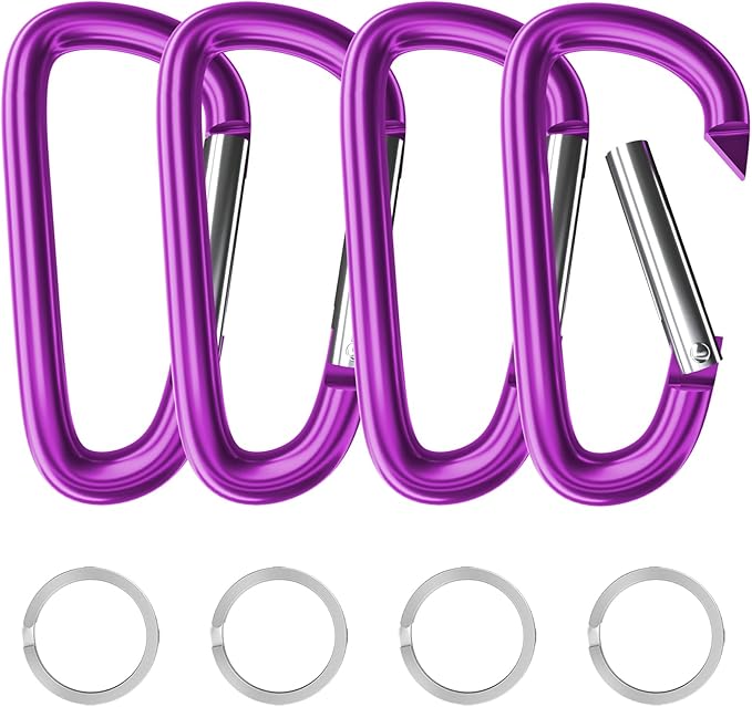 sprookber 4" & 5" Extra Large Aluminum Carabiner D Ring, Caribeener Clips, Spring Snap Hook for Keychain Clip, Set of 4