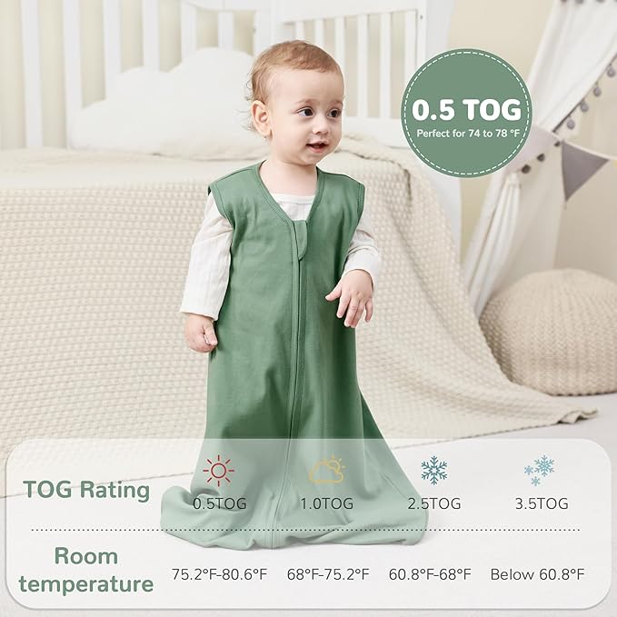 JELLYMONI Baby Sleep Sack 12-18 Months 100% Cotton Wearable Blanket, 0.5 TOG Soft Lightweight Toddler Sleeping Sack 3 Pack 2-Way Zipper Newborn Sleep Sacks