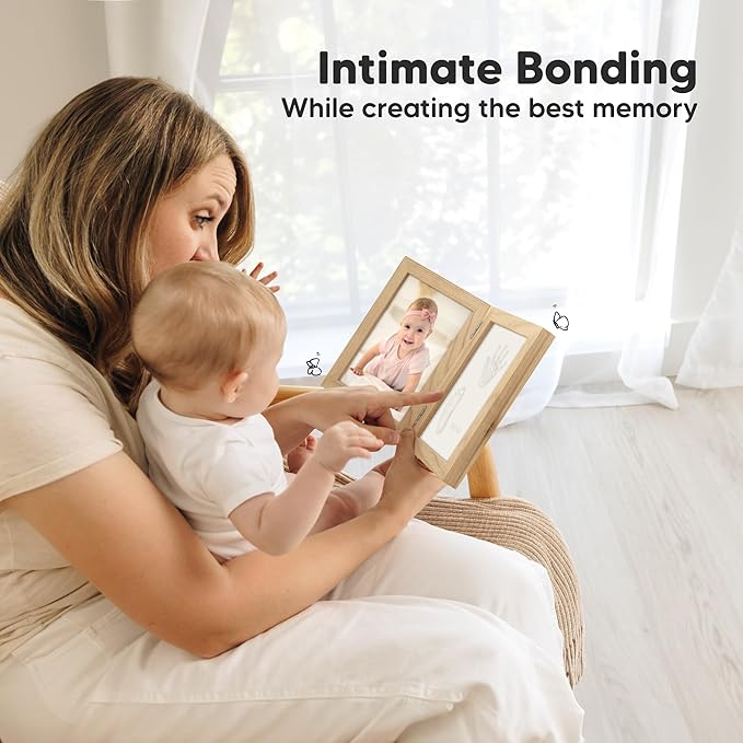 Personalized Baby Hand and Footprint Kit, Quick Dry Clay - Newborn Keepsake Feet and Handprint Kit, Nursery Picture Frame,New Mom Gifts for Baby Showers & Registry(Ash Wood)