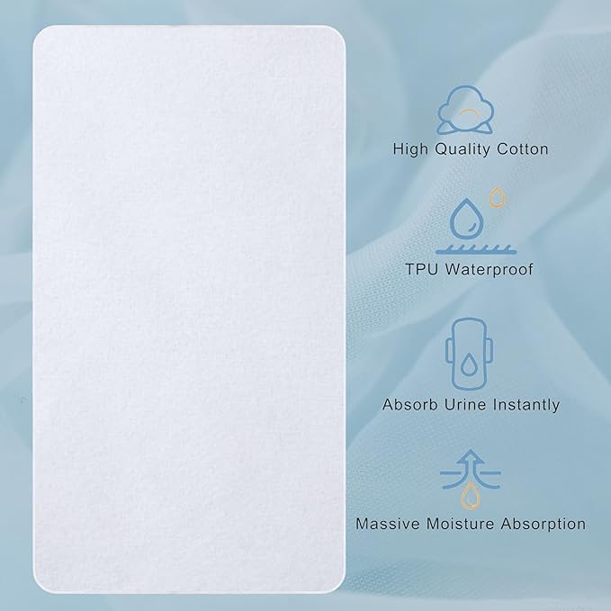 Waterproof Crib Pad, Mattress Protector - Reusable Incontinence Flannel Crib Protector, 27" x 50", for Baby, Toddler, Elderly, Pets - White