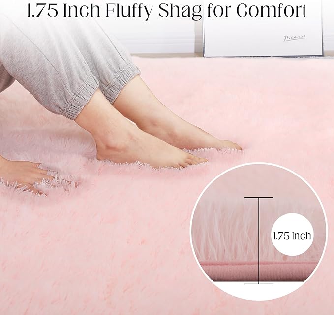 Soft 8x10 Pink Rug, Fluffy Area Rugs for Living Room, Plush Area Rugs for Bedroom, Non-Slip Indoor Carpet for Nursery, Study Room, Kids Room, Room Decor