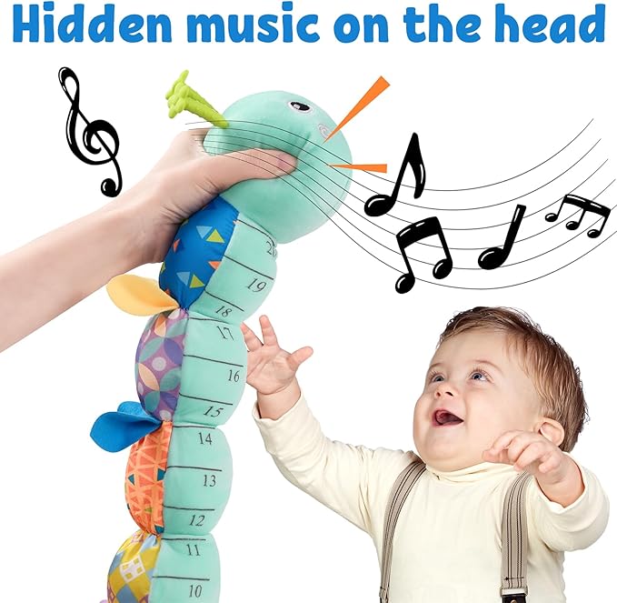LIGHTDESIRE Baby Toys Musical Caterpillar,Infant Stuffed Animal Toy with Crinkle and Rattles,Soft Sensory Toys with Textures for Tummy Time Newborn Boys Girls 0 3 6 12 Months(Blue)