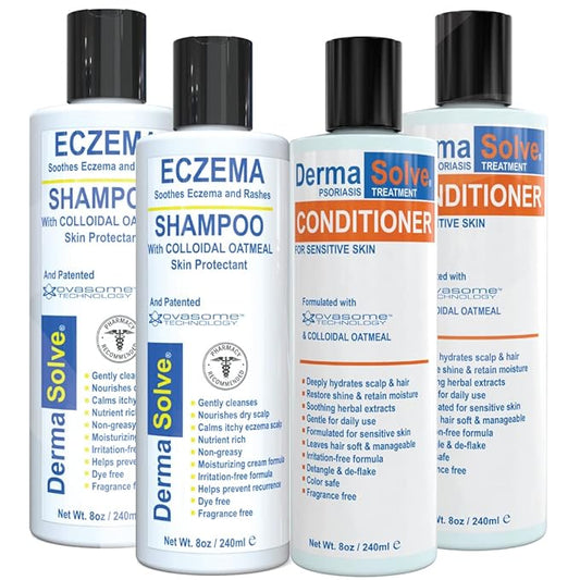 Eczema Shampoo & Conditioner (Combo Pack) - Flare Control Scalp & flake Relief Therapy that Protects, Moisturizes, and Repairs Skin by DermaSolve - Kids & Adults - Steroid Free