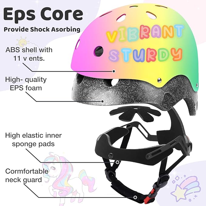 Color Gradient Adjustable Kids Bike Helmet Toddler Skateboard Helmets Boys Girls Child Ventilation Helmet for Multi-Sports Skating Cycling Scooter Balance