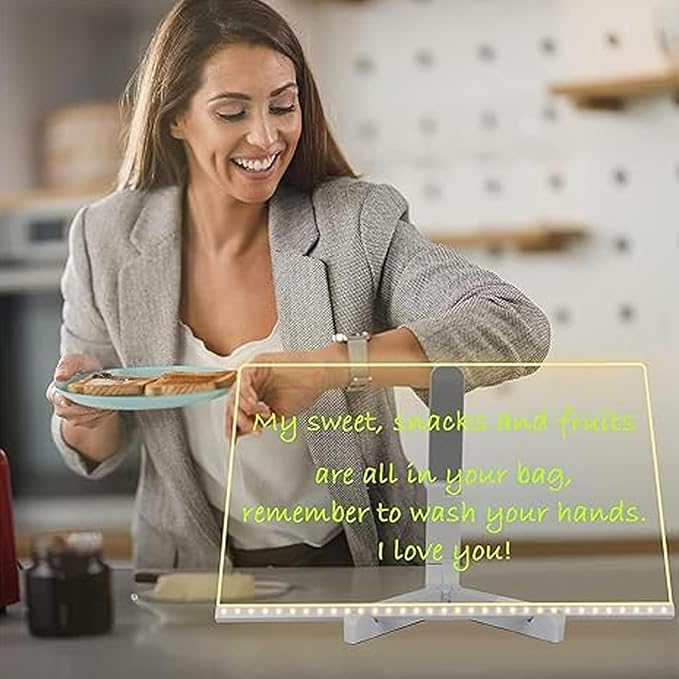 LED Note Board with Colors, Acrylic Dry Erase Board with Light,Stand as a Glow Memo Letter Board Note Glass Led White Board with 7 Pen for Office School Home (11.8 * 7.9in)