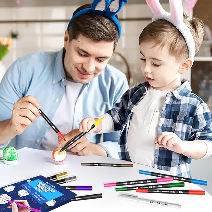 Edible Markers, Colorful Metallic Gold Food Coloring Pens, 13 pcs Writer with Brush Tip for Decorating Cookies, Fondant, Gum paste, Icing, Macarons, DIY Easter Eggs, Marshmallows, Fruits.