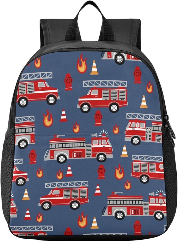 Cartoon Fire Trucks Toddler Backpack Waterproof Mini Backpack Boys/Girls Cute Small Backpack Kindergarten Pre School Bags 13 Inch