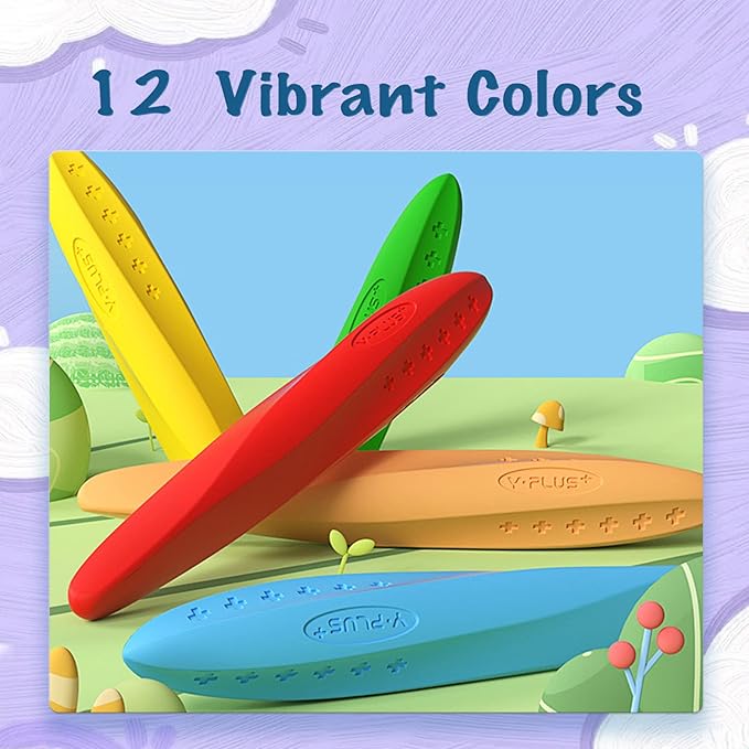YPLUS Triangle Crayons for Kids - Washable Toddlers Crayons 12 Colors, Non Toxic Handwriting Posture Correction Coloring Art Supplies