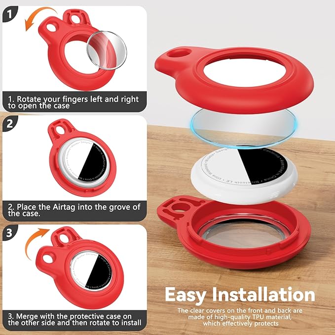 Upgrade Waterproof 4 Pack Airtags Holder with Apple Airtags Keychain, Hard PC Air Tag Case, Anti-Scratch & Shock Air tag Holder, Men's Women's Keyrings & Keychains - Black+White+Blue+Red