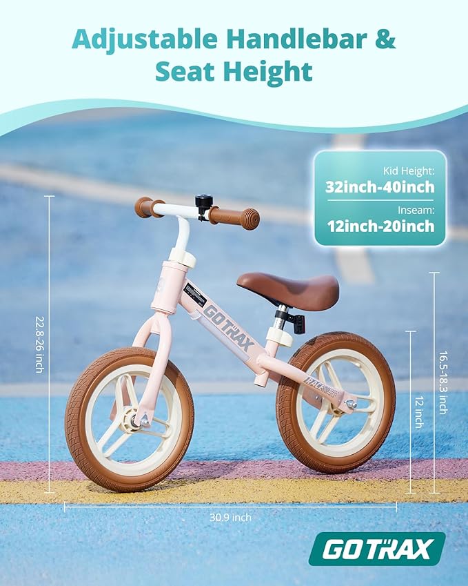 Gotrax KS12 Balance Bike for 2-5 Years Old, 12" Toddlers Bike with LED Light&Bell, Adjustable Soft Seat&Handlebar, Flat-Free Tires&Easy Assembly, Lightweight&No Pedal, Kids Toy Gift for Boys Girls