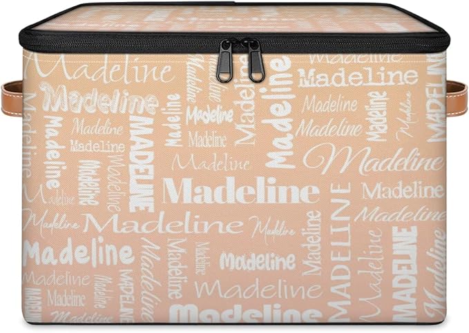 Custom Storage Basket with Name, Personalized Storage Bins with Zipper Lid, Foldable Fabric Storage Box Large capacity with Handle Apricot