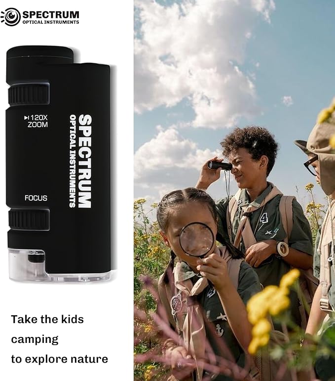 EasyMicro LED Lighted Pocket Microscope 60-120X Magnification Black Color