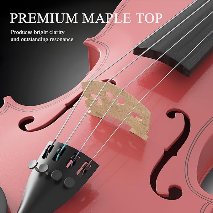 1/8 Beginner Violin Kit, Complete Violin Set with Case, Bow, Rosin,Pink