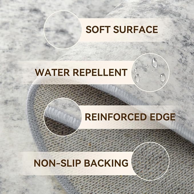 Washable Area Rugs 2'x3' Non-Slip Modern Abstract Soft for Living Room Entryway Bedroom Nursery, Print Pattern, Gray White Grey