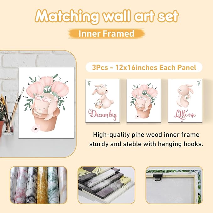 Custom Baby Crib Bedding Set - 5 Pcs Personalized Name Baby Crib Set with Double Layer Blanket - Soft Tulip Bunny Nursery Bedding Set for Girls Boys - Customized Gifts for Infants Toddlers