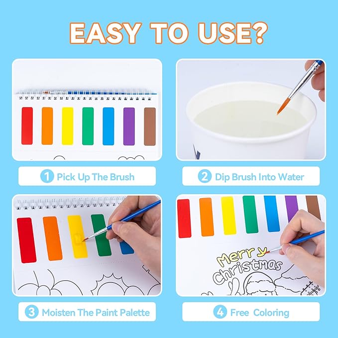 PIRIE Paint with Water Coloring Books for Kids,Watercolor Painting Sets Painting Activity for Kids Ages 3 4 5 6 7 8+,Birthday Gifts Arts & Crafts Toy (Christmas)