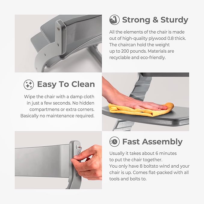 FORNEL Grey Wooden High Chair for Toddlers | The Grow-with-Me Adjustable Chair for Modern Farmhouse & Scandinavian Kitchens | A Smart Stokke Alternative