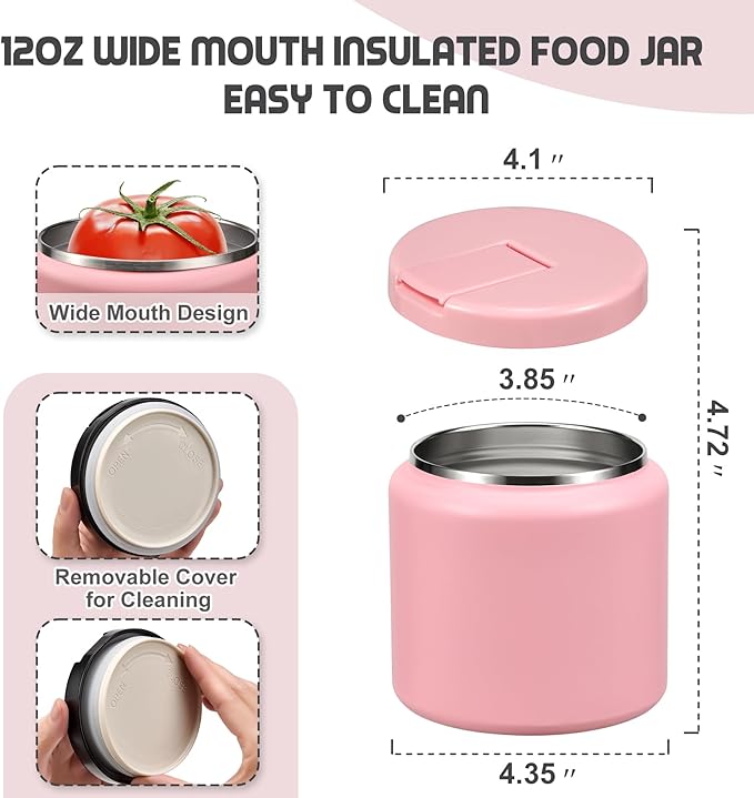 26oz Soup Thermo for Hot Food Kids with Buckle Lid Insulated Vacuum Food Jar Wide Mouth Leakproof Stainless Steel Lunch Container (Pink)