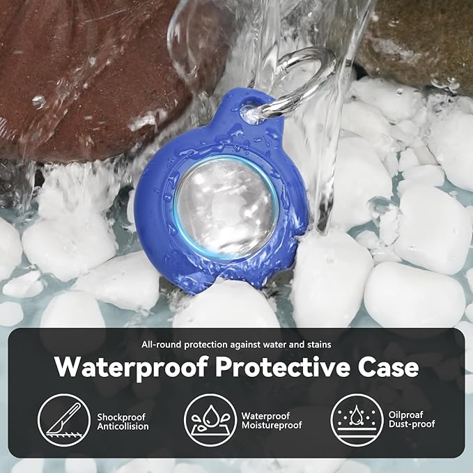 Upgrade Waterproof 2 Pack Airtags Holder with Apple Airtags Keychain, Hard PC Air Tag Case, Anti-Scratch & Shock Air tag Holder, Men's Women's Keyrings & Keychains-White+Blue