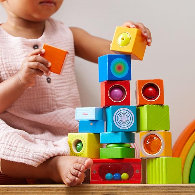 HABA Fun with Sounds Wooden Discovery Blocks for Toddlers with Acoustic Sounds, Toddler Toys for Preschool Learning Activities, (Made in Germany)