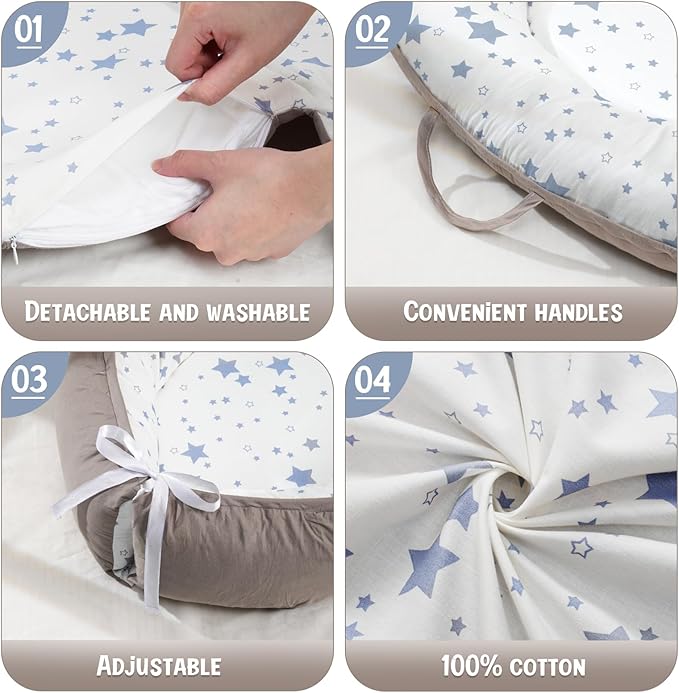 HKAI Baby Lounger – Soft Cotton Infant Floor Seat for Newborn to 24 Months, Portable Travel-Friendly Pillow for Boys & Girls