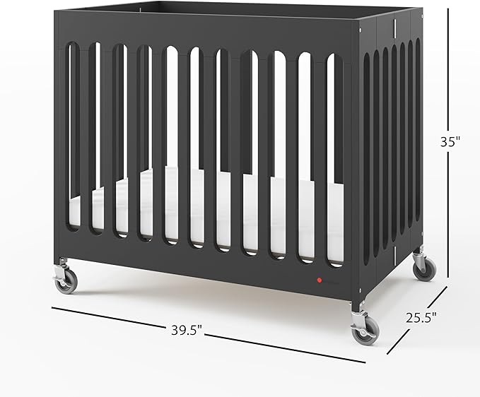 Foundations Boutique Folding Hotel Crib and Sheet Bundle - Includes Wooden Mini Crib with 3" Foam Mattress (Ebony) and 6-Pack White Fitted Compact Sheets