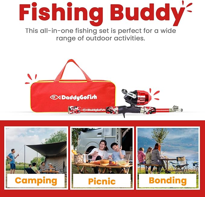 DaddyGoFish Kids Fishing Pole - Rod Reel Combo Tackle Box Starter Set - First Year Small Gear Kit for Boys Girls Toddler Youth Age Beginner Little Children