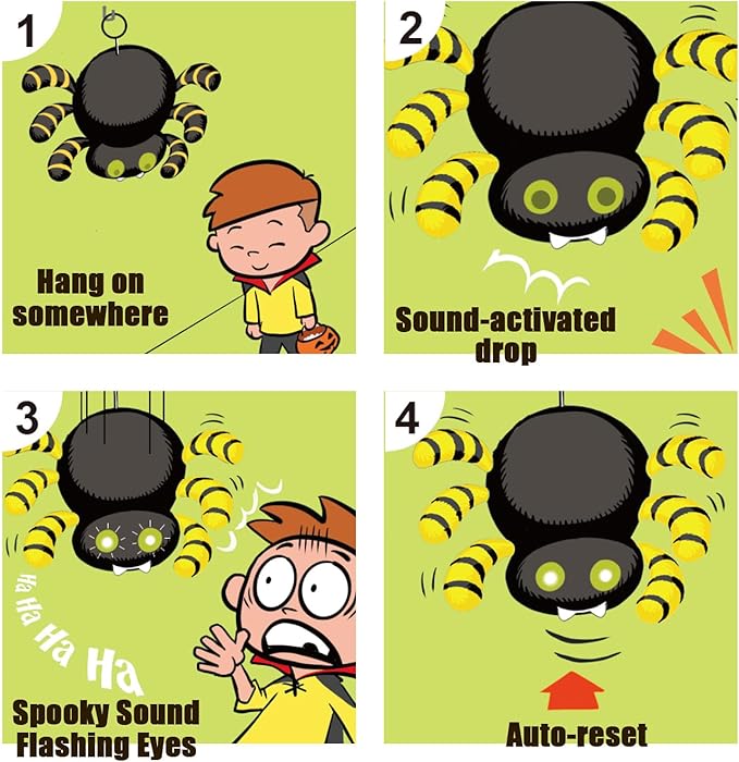 SUNLIN Interactive Halloween Spider Cute Soft Plush Toy Gift for Adults & Kids 3+, Touch & Sound Activated Prank with Sound & Glowing Eyes, Scary Party Supplies Home Decor