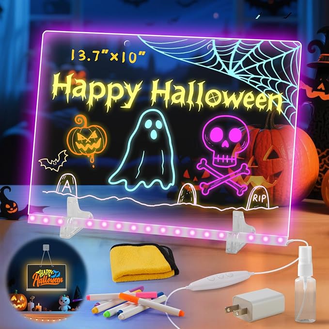 Led Note Board with 7 Colors,Light Up Acrylic Cosmody Drawing Board,Glowing Acrylic Dry Erase Board with Light,Lumiboard Led Boards to Write On,Halloween Gifts for Kids (13.7“*10”)