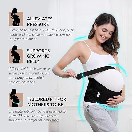 NeoTech Care Pregnancy Support Maternity Belt, Waist/Back/Abdomen Band, Belly Brace (Size L, Black Color)